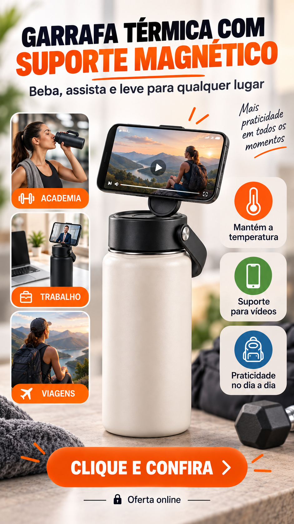 Garrafa térmica com suporte magnético